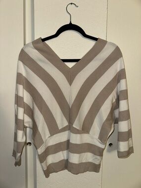Philosophy Striped V-Neck Sweater in Beige and White